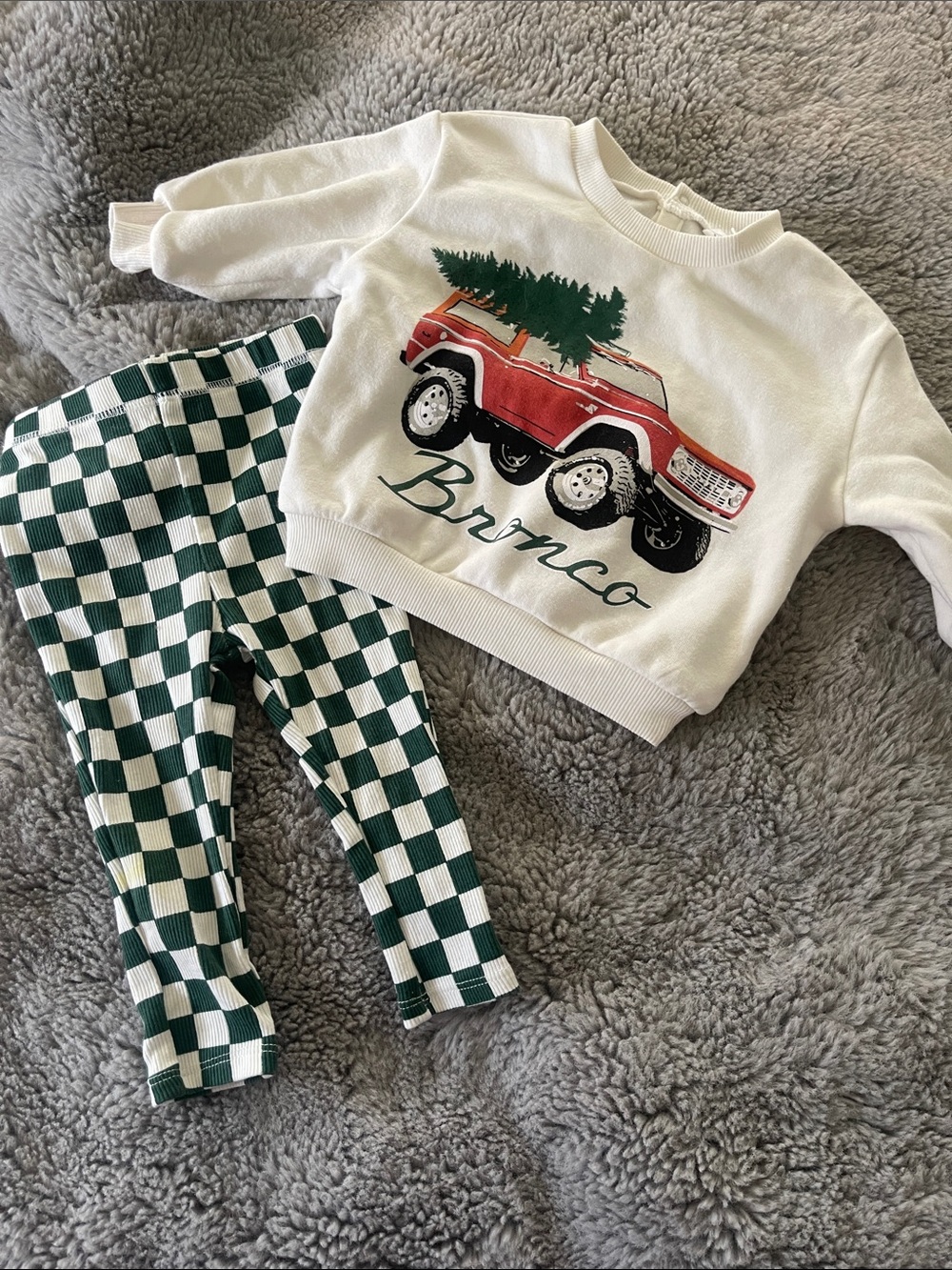 Sweatshirt with Red Ford Bronco Truck & Green Check Leggings Sz 12M